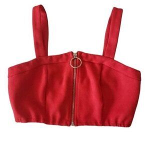 LF SEEK Red Bralette Faux Suede Crop Top